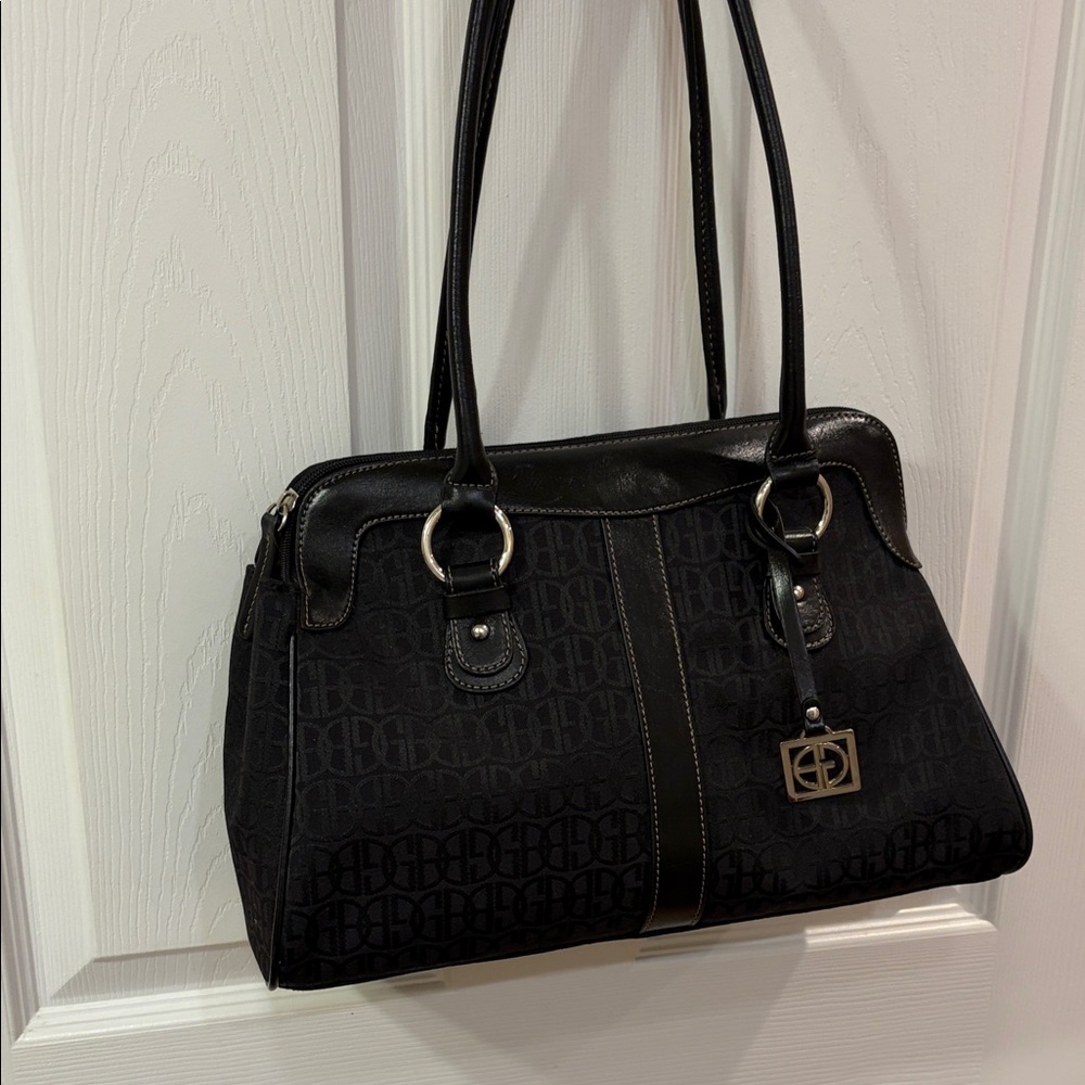Gianni Bernini triple compartment black patterned bag